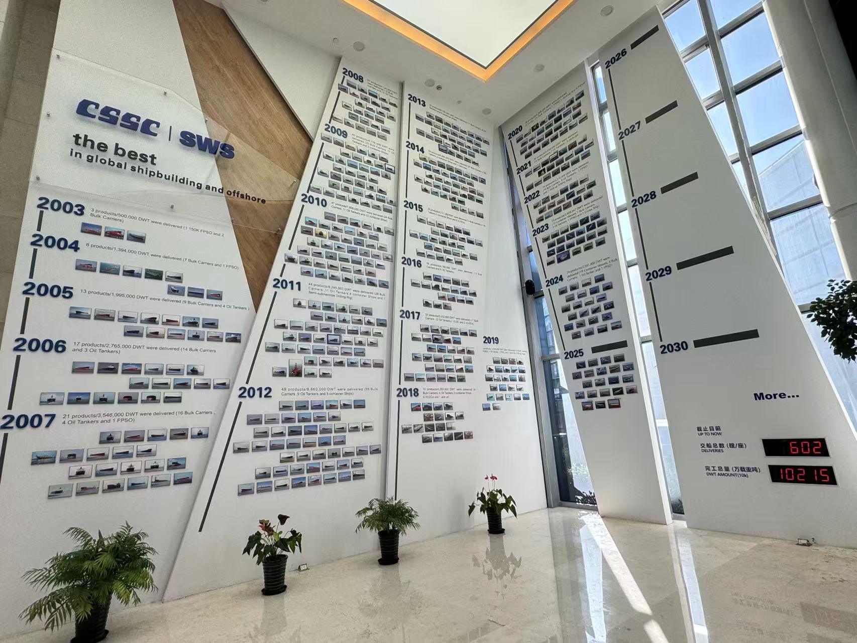 （图为中船集团外高桥造船的展示墙。摄影/黄思瑜）